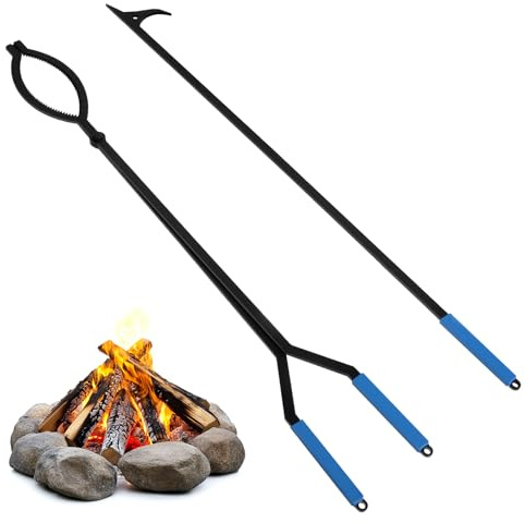 Uten juego de pinzas para fuego, incluye atizador de 39.4/100cm y pinzas de 37.6/99.5cm, Accesorios grandes y resistentes para chimeneas,Juego de herramientas para chimeneas, Ayudante de campana