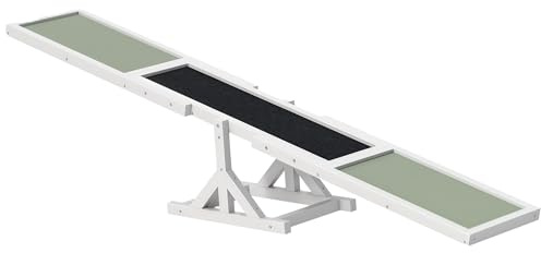 PawHut Agility Sport per cani a dondolo - Dondolo per cani - Attrezzatura per allenamento cane - Legno pre-oliato Feltro bitumato antiscivolo Grigio Bianco