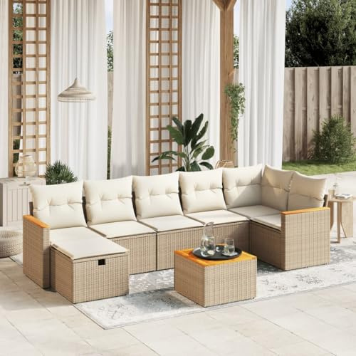 RMIHSJG Ensemble de canapé de jardin 8 pièces avec coussins beige en polyrotin - Design modulaire pour terrasse et cour - Rotin PE durable et cadre en acier stable - Groupe de sièges confortable
