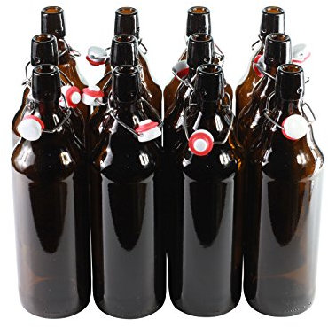 GOLDBEARUK Swing Top Bottles - Brown Glass Beer Swing Stopper Bottles X12 (1000ml)