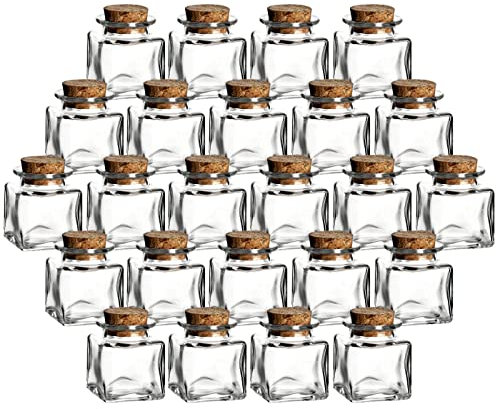 gouveo Lot de 24 pots à épices 50 ml carrés avec bouchons - Mini pots en liège avec bouchon en liège - Petits pots de conservation pour herbes, épices - Petit pot en verre (KGE050PK)