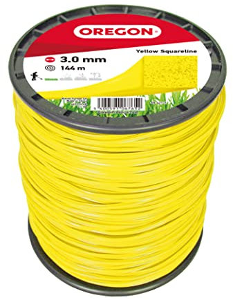 Fil de débroussailleuse Oregon Jaune Carré 3mm, Coupe herbes hautes, mauvaises herbes, végétation dense, Fil nylon haute résistance, compatible avec modèles standards, 3.0mm x 144m (69-421-Y)
