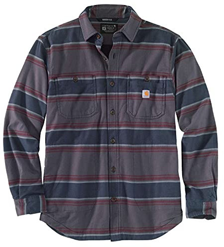 Carhartt Mens Workwear Relaxed Fit Flannel Fleece-Lind Plaid Shirt, Shadow Stripe, XL