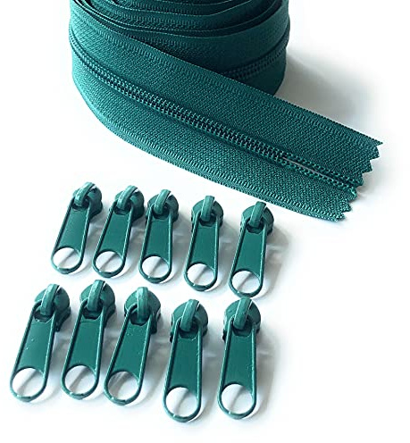 ADS - Cerniera continua in nylon n. 5 con cursori, chiusura lampo n. 5, con 10 estrattori (verde sacramento – 272), 5 m