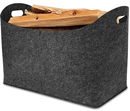 Froadp 2 Stück Filztasche Filzkorb für Kaminholz Einkaufstasche aus Filz Multifunktionale Filztaschen Shopper Faltbare Kaminholzkorb mit Verstärkten Griffen Tragfähigkeit Bis zu 60kg (Dunkelgrau)