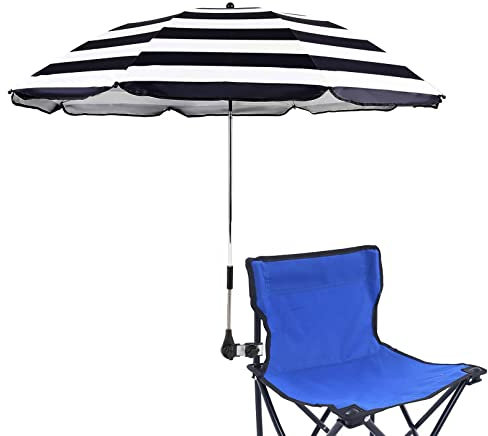 STARRY CITY Sombrilla para silla con abrazadera ajustable, superficie de 115 cm, con clip para paraguas para sillas de terraza, sillas de playa, tumbonas, sillas de ruedas, carrito de golf (rayas)