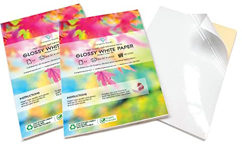 Evergreen Goods 100 Sheets A4 White Glossy Self Adhesive Printable Sticker Paper | Compatible with Inkjet & Laser Printers | Sticky Back Labels | Printable Stickers for Home Office & Craft Projects