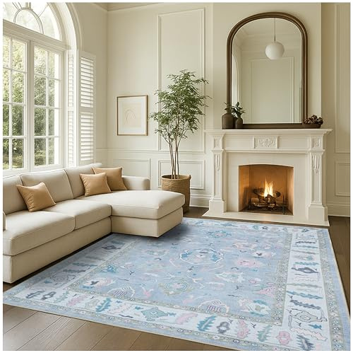 Fame Rugs Lavender Modern Oushak Rug 9x12, Vintage Turkish Colorful Oriental Washable Antique Inspired Oversize Area Rugs, Luxury Living Room Bedroom (386PBL, 9' x 12)