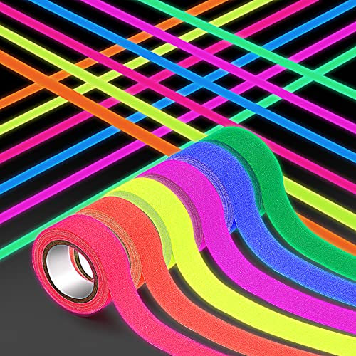 Scotch Ruban Fluorescent Néon, 6 Volumes Autocollant pour Soirée Fluo et Fête Dans le Noir (15mm X 5M, 6 Couleurs)