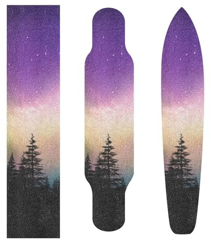 STAYTOP Aurora Over Forest Skateboard Grip Tape Sheet,Non Slip Waterproof Sandpaper Scooter Grip Tape Longboard Griptape 44×10inch
