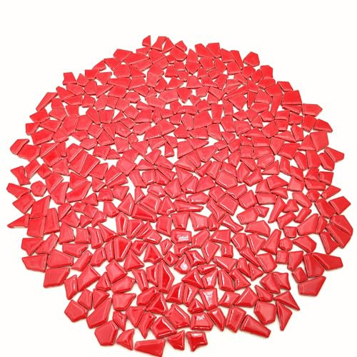 Piastrelle per mosaico irregolari in ceramica, 500 g, 0,5 x 2 cm, piccole pietre per fai da te, mosaico, artigianato, hobby, arte, decorazione da parete della casa (rosso)
