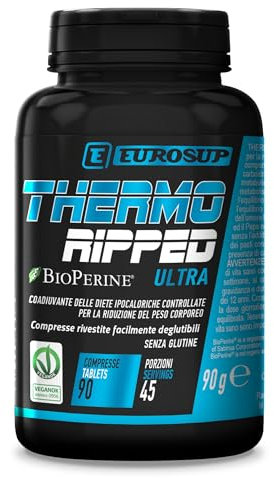 THERMO RIPPED ULTRA - Coadiuvante di diete ipocaloriche per il controllo e la riduzione del peso corporeo - Termogenico - 200 mg di caffeina - Senza biossido di silicio - Senza glutine