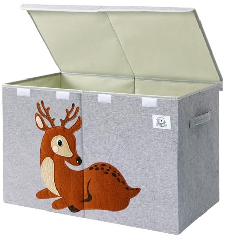 CLCROBD Foldable Large Kids Toy Chest with Flip-Top Lid, Collapsible Fabric Animal Toy Storage Box/Bin/Organizer/Basket/Trunk for Toddler, Children and Baby Nursery (Gray Deer)