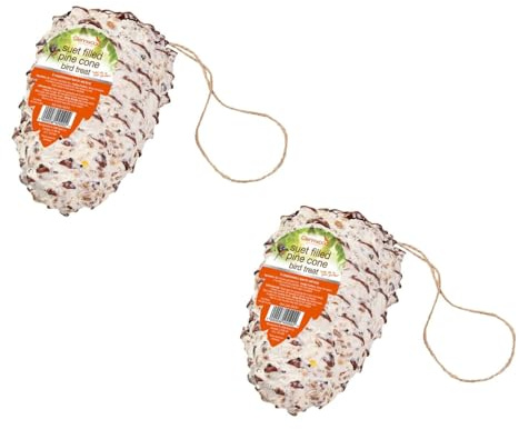 Glenwood Suet Filled Pine Cone Bird Treat - A Complementary Feed For a Wide Range Of Garden Birds - Suitable For All Year Round Feeding - Pack of 2