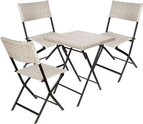 BRUBAKER Balcony Set Lugano with Table and 3 Chairs - Weatherproof Foldable and Space Saving - Polyrattan Balcony Set - Seating Group for Balcony Terrace Garden - Bistro Set Folding Chairs Grey Beige
