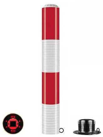Dissuasori Parcheggio Solare in Acciaio Rimovibile, Paletti Delimitazione a LED da 80 cm con Nastro Riflettente, per Vialetto, Magazzino, Barriera di Parcheggio(Red)