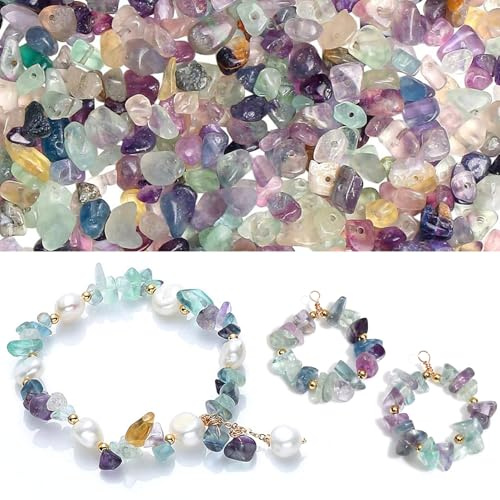 HERZONE circa 450 perle di fluorite in pietra preziosa 2 fili di cristalli di pietra naturale da infilare per braccialetti e collane fai da te