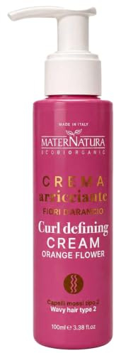 Maternatura, Orange blomma vågigt lockigt hårkräm: ger näring och stöder vågor, motverkar krusiduller och fuktbeständigt, organiskt skönhetsrutin musshår, tillverkad i Italien - 100 ml