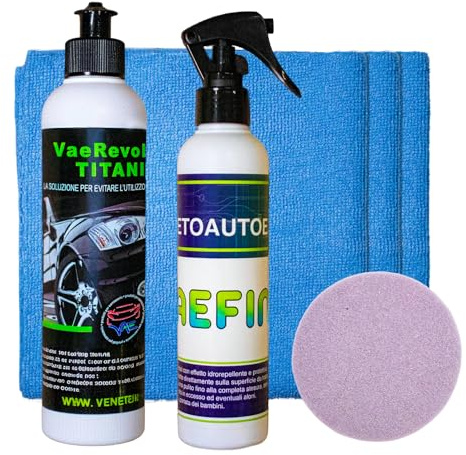 VAE Kit Lucidatura Auto Manuale con VaeRevolution Titanium 225g e VaeFinish 200ml, Tampone Liscio e Panni in Microfibra Inclusi, Lucidante e Protettivo Professionale per Auto Brillante e Protetta