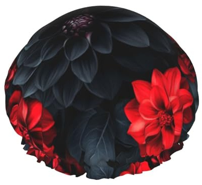 Noble and mysterious rose Reusable shower cap - double-layer waterproof, elastic, environmentally friendly daily use shower cap