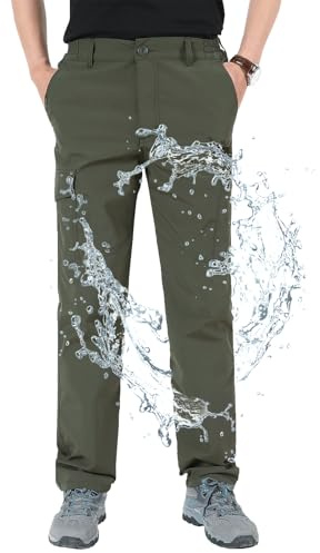 Aotoyou Wanderhose Herren Outdoorhose Cargohose mit 6 Taschen Army Grün 3XL