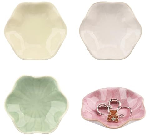 Zosenyer 4 Pezzi Ceramica Piattino Portagioie, Svuotatasche Design Moderno, Svuota Tasche da Ingresso, Vassoio Portaoggetti Decorativo per Antipasti Gelato Finger Food, Anelli, Collane, Braccialetti