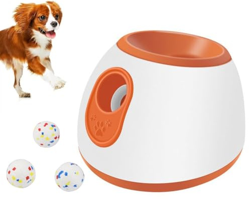 Automatisk bollkastare for hundar, interaktiv bollkastare for hundar, automatisk tennisbollkastare med 3 avfyrningsavstånd (10/20/30FT), for små, medelstora hundar(Orange)