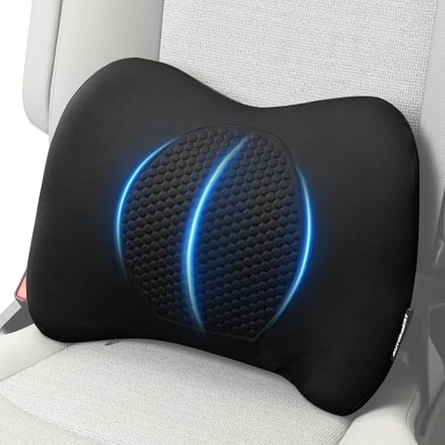 OEMASSIVE Lumbar Support Pillow for Car, Memory Foam and TPE Gel Lumbar Pillow for Lower Back Pain Relief,Back Cushion for Driving Chair Support for Car Office Chair Wheelchair (Black)