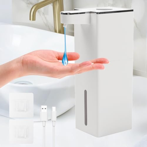 Longzhuo Dispensador de Jabón Automático 400 ml, Ipx5 Resistente Al Agua,Sin Contacto con Sensor de Infrarrojos (0,25 S) Tipo De LíQuido USB, Dispensadores de loción y de jabón, Blanco