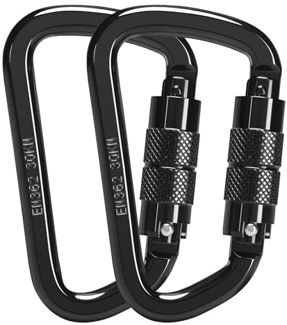 30KN Auto Locking Carabiner Clip Twist Lock Heavy Duty Carabiner for Climbing Rock Tree Rappelling Mountaineering Rescue Arborist Aerial Large Carabiners,D-Shaped,2PACK