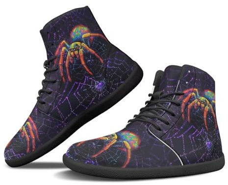 Binienty Barefoot Zero Drop Chaussures de randonnée imperméables pour homme Bottes d'hiver montantes en cuir PU, Araignées dégradées, 38 EU