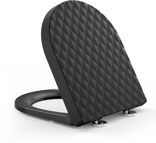 YEAUPE PRO toalettsits D-form med diamantstruktur, [kort], toalettlock mjuk stängningsmekanism, reptålig, tyst och lättskött, avtagbar, 43,5 × 36,2 cm