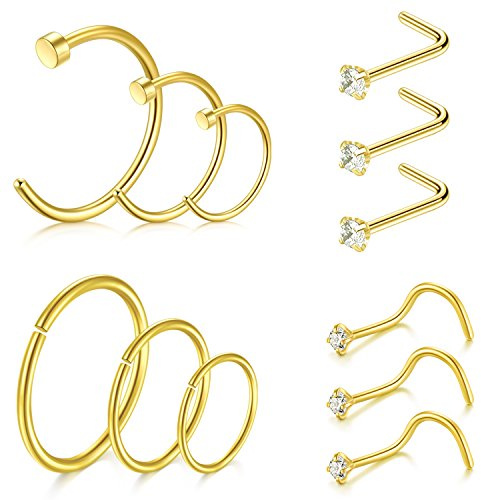 D.Bella Näsringar 10 st 18 g Näsa Skruvringar Nitar Kirurgiskt Stål Piercing Smycken 2 mm Klar CZ Silver, Metall, Rostfritt stål