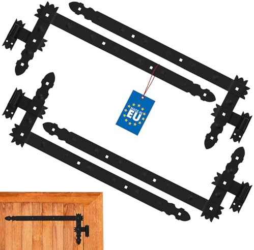 KOTARBAU® 4 x Bisagras angulares, Herraje para contraventanas, puertas y portones, Bisagras en L 800 x 300mm, 4 Bisagras para contraventanas de madera, Bisagras decorativas, Pernios con goznes, Negro