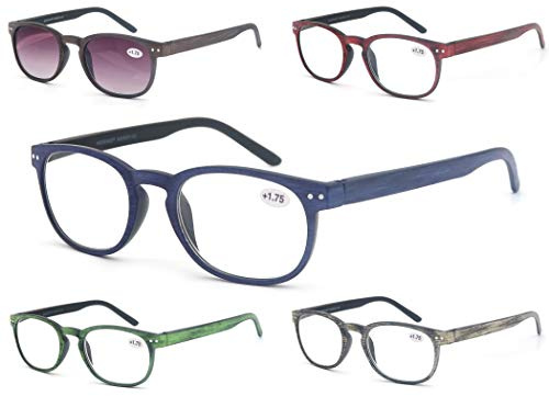 MODFANS Lot de 5 Lunettes de Lecture 1.75 Homme Femme,Lunettes Loupes Monture Legere Branches a Ressort,Lunettes de Vue Classique