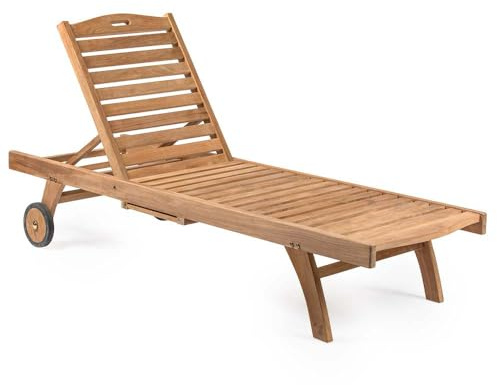 TITAN GREAT OUTDOORS Ash & Ember Hawthorne Grade A Teak Reclining Lounge Chair, Four Adjustable Backrest Positions, Pull-Out Tray, Outdoor Weather-Resistant Sun Chaise Lounger with Wheels