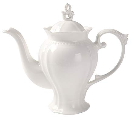 Fine Porcelain Ultra White English Teapot, Coffee Pot, Victoria Style, Light Weight, 37 Oz