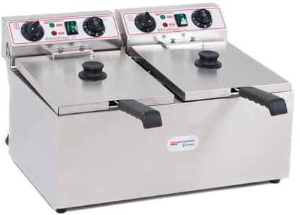 Ristoattrezzature Friggitrice Elettrica Doppia Vasca, Professionale in Acciaio Inox - 13+13 Litri, Capacità Olio 10+10 Litri