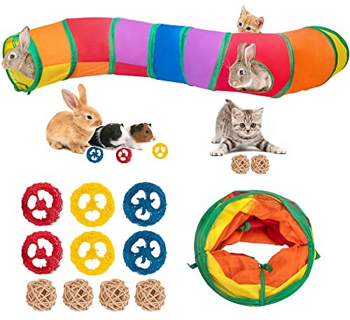 GIONAR Coniglio Giocattoli Tunnel Giocattoli per Animali Piccolo Animale Tunnel Attività Tubi per Conigli Gioco Giochi Coniglio Nano Porcellini d'India Crinkle Pieghevole