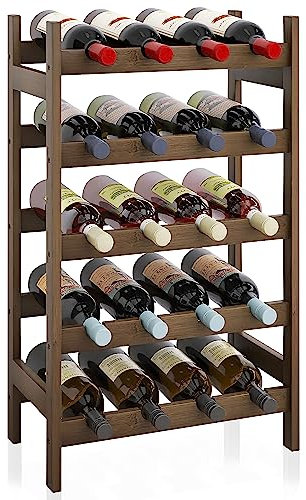 SMIBUY Bamboo Wine Rack, 20 Bottles Display Holder, 5-Tier Free Standing Storage Shelves for Kitchen, Pantry, Cellar, Bar (Walnut)