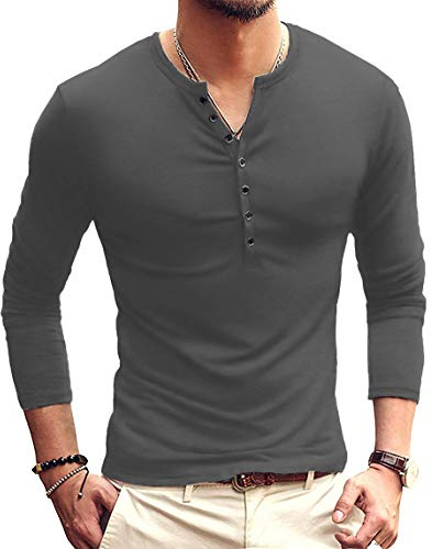KUYIGO Uomo T Shirt Manica Corta Cotone Henley Camicie Moda Casual T Shirts S-XXL