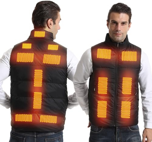 Armorget Heated Vest, With 15 Heating Zones, 3-Levels Temperature Control, USB Rechargeable Heated Down Vest, Washable Heated Jacket for Outdoor Camping, Cycling, Hiking (Batteries Excluded) L Black