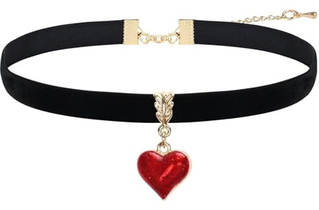 Moguri Collana vintage nera da donna in velluto con olio a goccia, cuore rosso, collana nera, San Valentino, Natale, cosplay, lunghezza regolabile