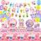 Obussgar Milch Tee Geburtstag Party Dekorationen - Bubble Tea Party Supplies enthalten Banner, Kuchen Topper, Teller, Tassen, Servietten, Luftballons, Tischdecke - Serves 20 (Banner)