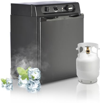 Techomey Camping Kühlschrank Gas 12V 230V, Camping Gas Kühlschrank 40L, Wohnwagen Kühlschrank Gas, Leiser Absorber Kühlschrank für Camping, Wohnmobile, Caravan, 28mbar, Schwarz
