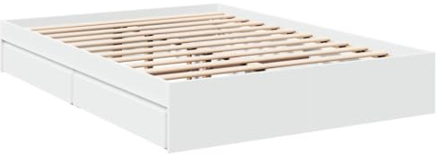 vidaXL Sängram med lådor vit 140x190 cm konstruerat trä, säng, förvaringssäng, dubbelsängram, dubbelsäng, sovrumsmöbler, sängbotten, säng med låda