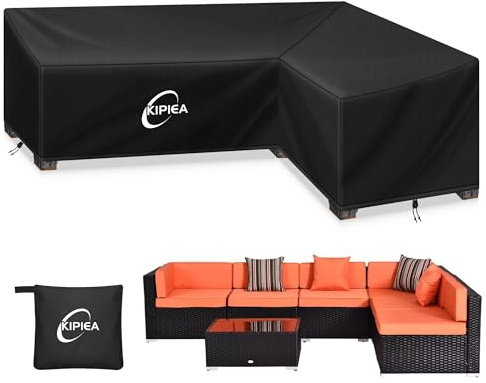Kipiea L Shaped Garden Furniture Covers Waterproof, 420D Heavy Duty Oxford Fabric Outdoor Rattan Corner Sofa Covers with Windproof, Garden Sofa Cover, Anti-UV, Ripstop (Right Side, 250x200x85x78cm)