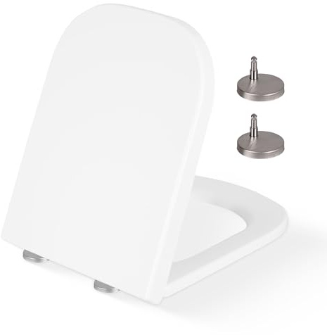 CUQOO Soft Close Toilet Seat Square - Premium Heavy Duty White Toilet Seat with Quick Release, Easy Installation with Two Top Fixing Options, and Adjustable Hinges 44.5cm x 34.5cm