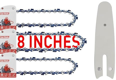 FuGuiB 8 Pollici Catena Motosega Confezione Da 3 E 1 Barra Della Motosega,1/4LP 1,1 mm 45 maglie 20 cm Catene Per Motosega,Catena Di Ricambio Per Minisega