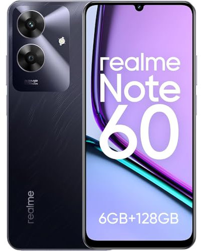 realme Note 60 Smartphone,6GB+128GB Telefono Movil,Protección ArmorShell,Fluidez de 48 Meses,90Hz 6,74 Pantalla,Cámara Supernítida de 32 MP,5000mAh,Dual SIM Android 14,IP 64,No Carga,Negro